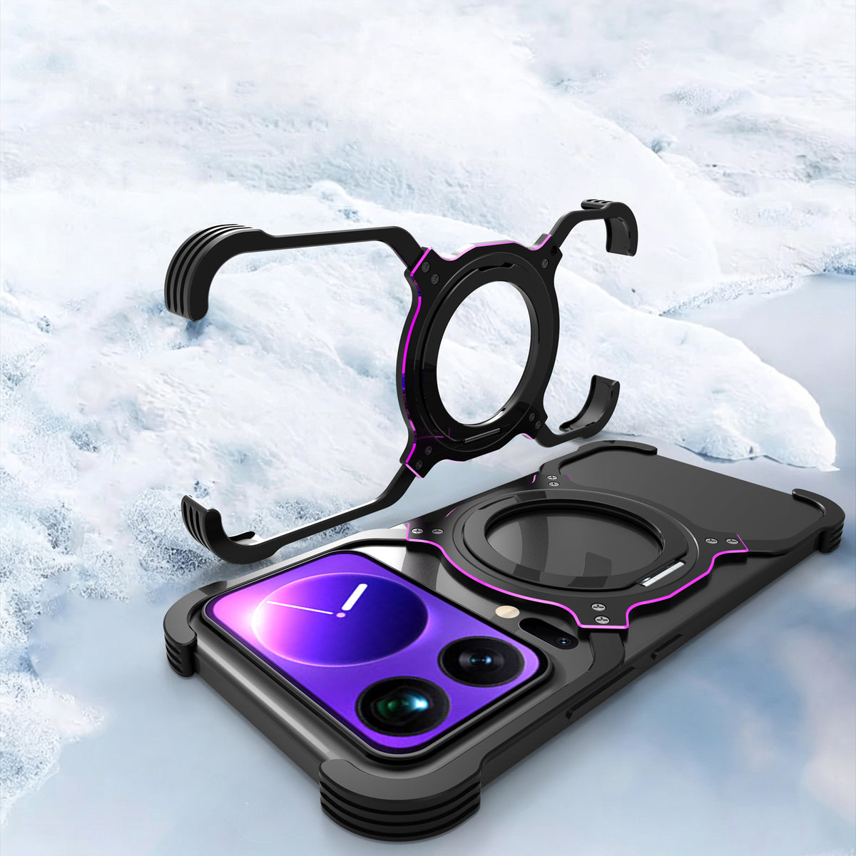 iy Bicolor Robotic Arm MagSafe Pivot Ring Stand Case Cover with Lens Protector