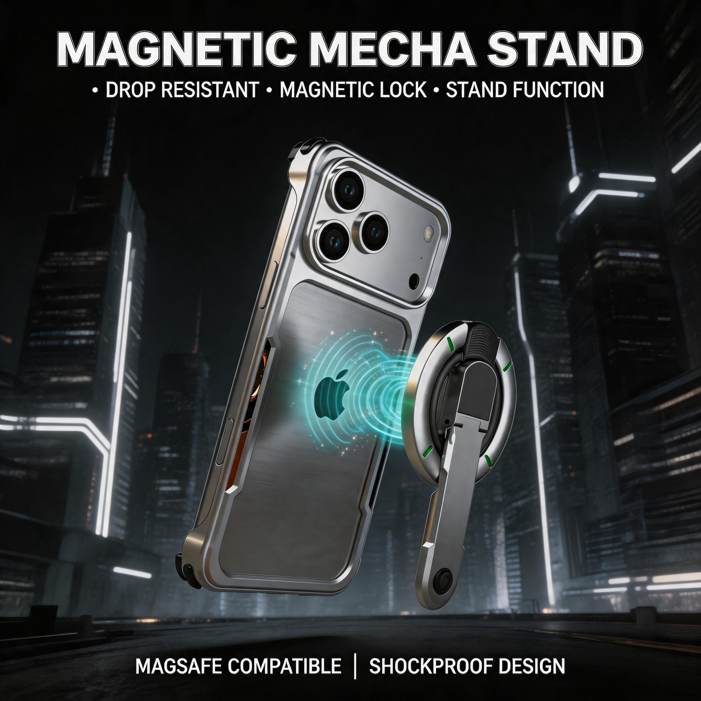 Luphie Mecha Armor Metal Case Cover with Magnetic Ring Holder MagSafe Bracket