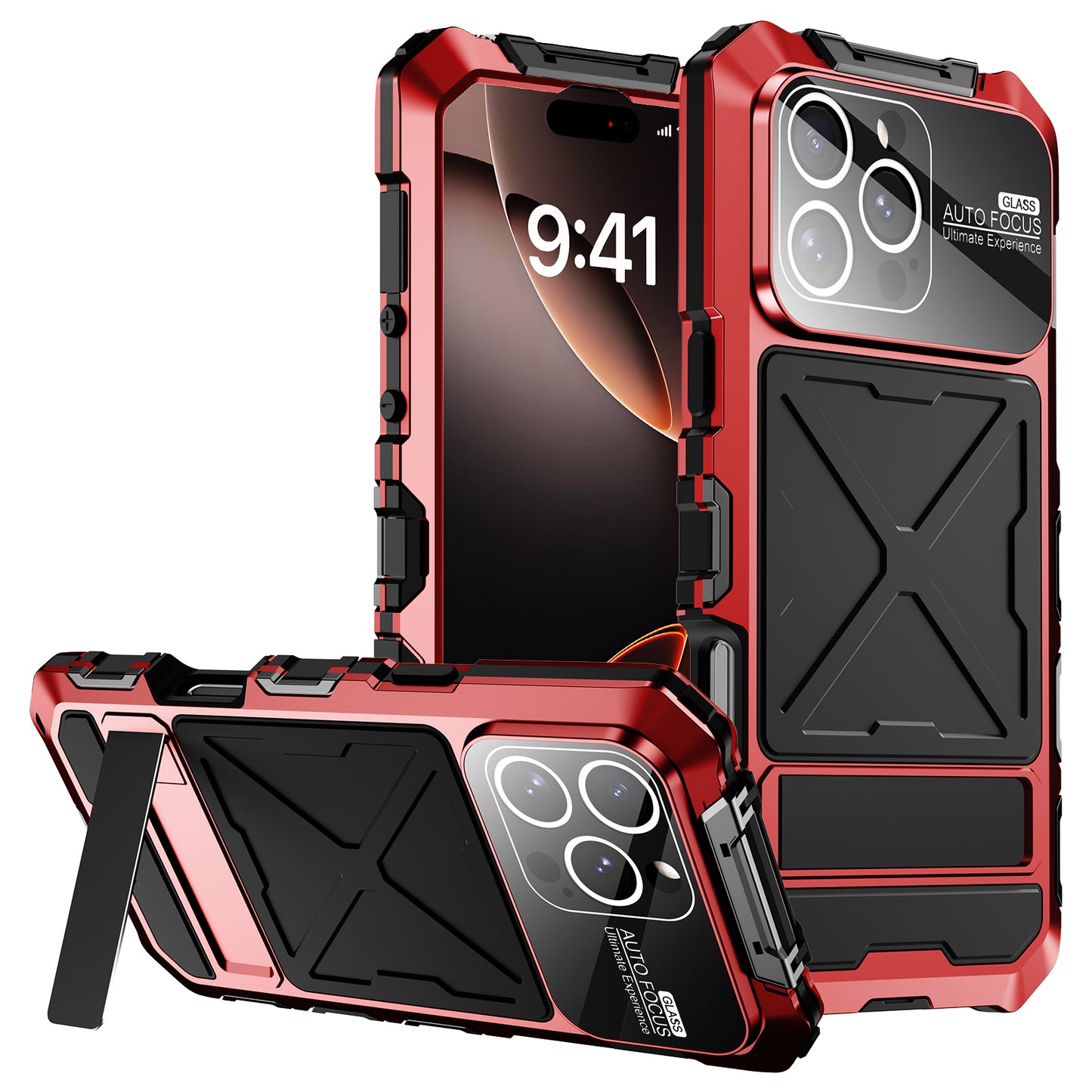 R-Just Kickstand Military-Grade Shockproof Heavy Duty Metal Snap Case Cover