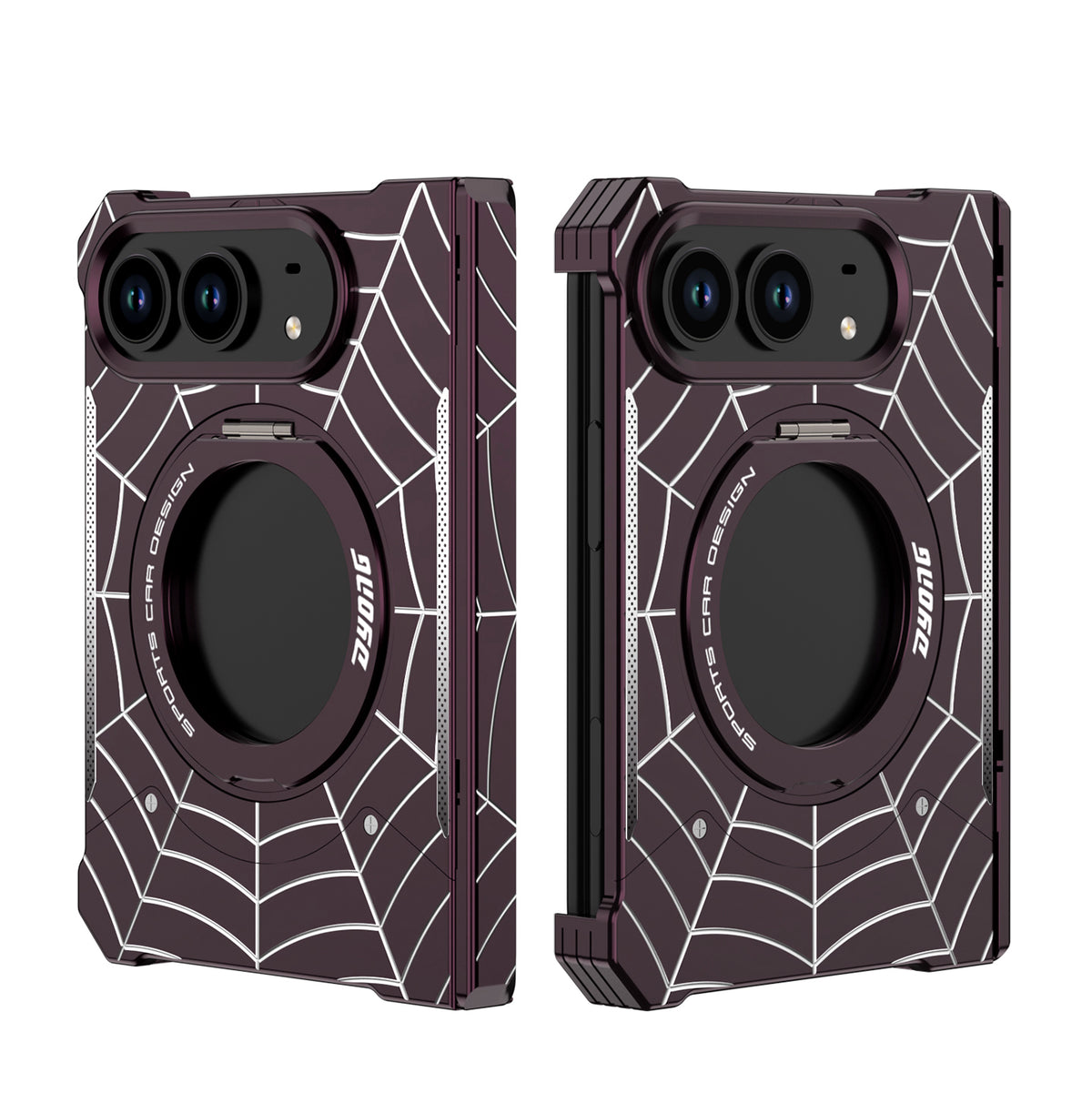 Armor King Spiderweb MagSafe Pivot Ring Stand Shockproof Frameless Metal Case Cover