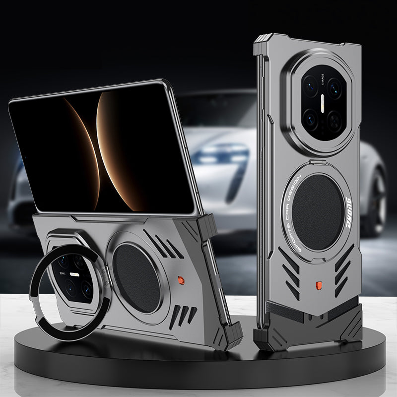 Armor King Supercar MagSafe Pivot Ring Stand Elastic Buckle Frameless Metal Case Cover