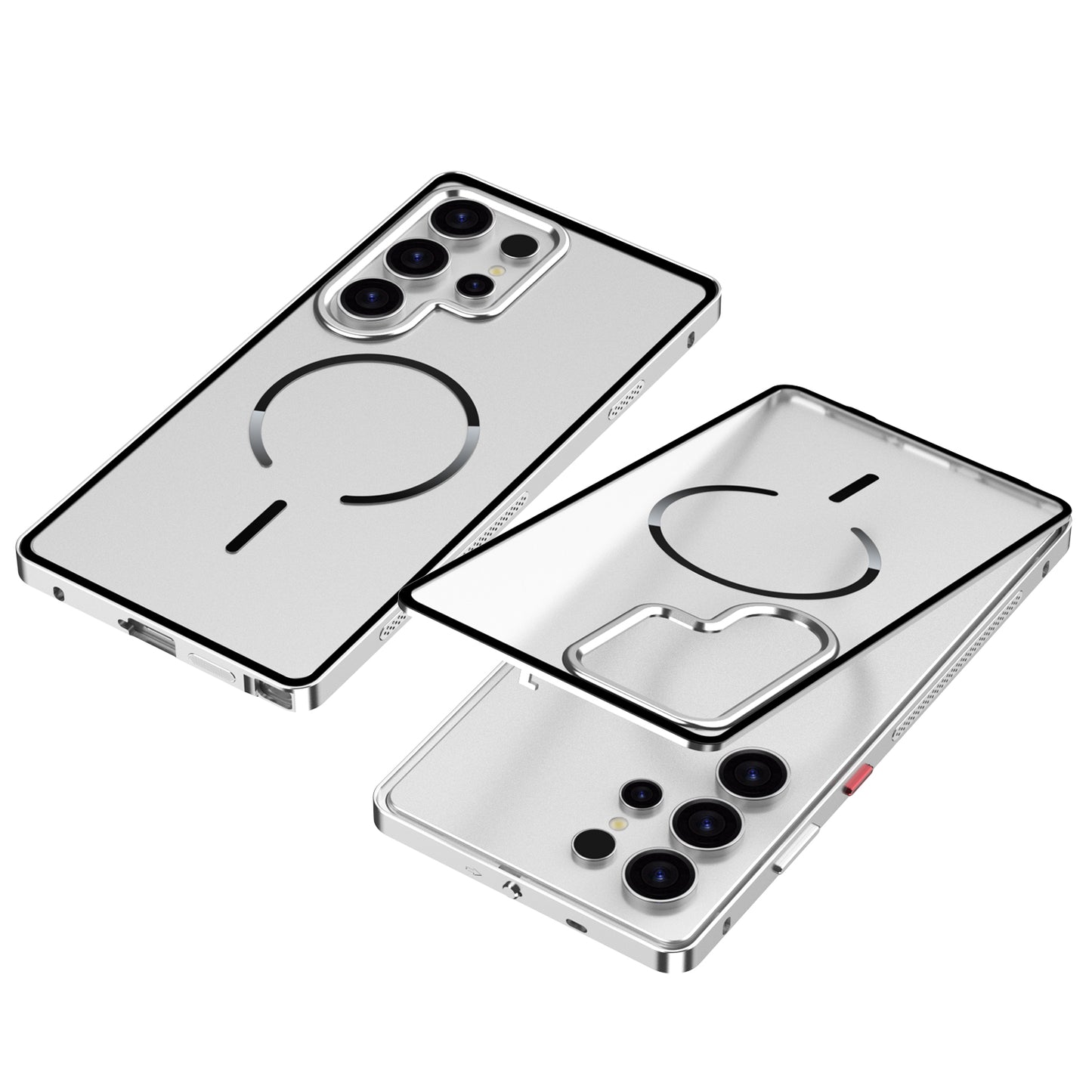 Armor King MagSafe Elastic Buckle Heat Dissipation Metal Bumper Frosted Acrylic Back Case Cover