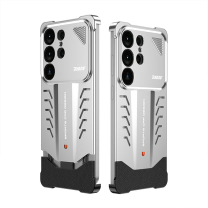 Armor King Sports Car Elastic Buckle Contrast Color Frameless Metal + Leather Case Cover for Android