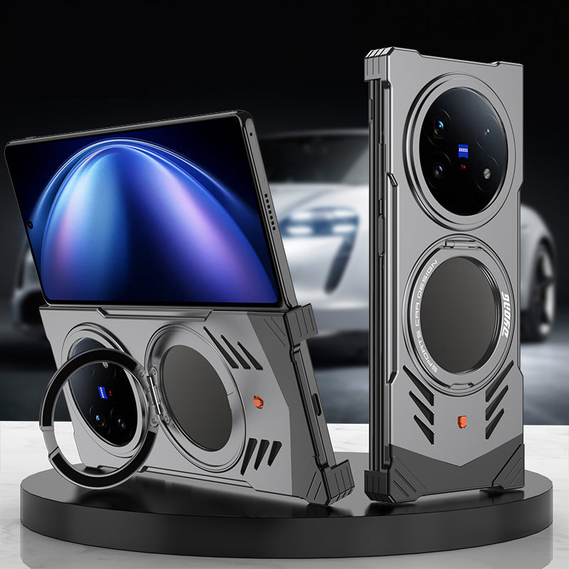 Armor King Supercar MagSafe Pivot Ring Stand Elastic Buckle Frameless Metal Case Cover