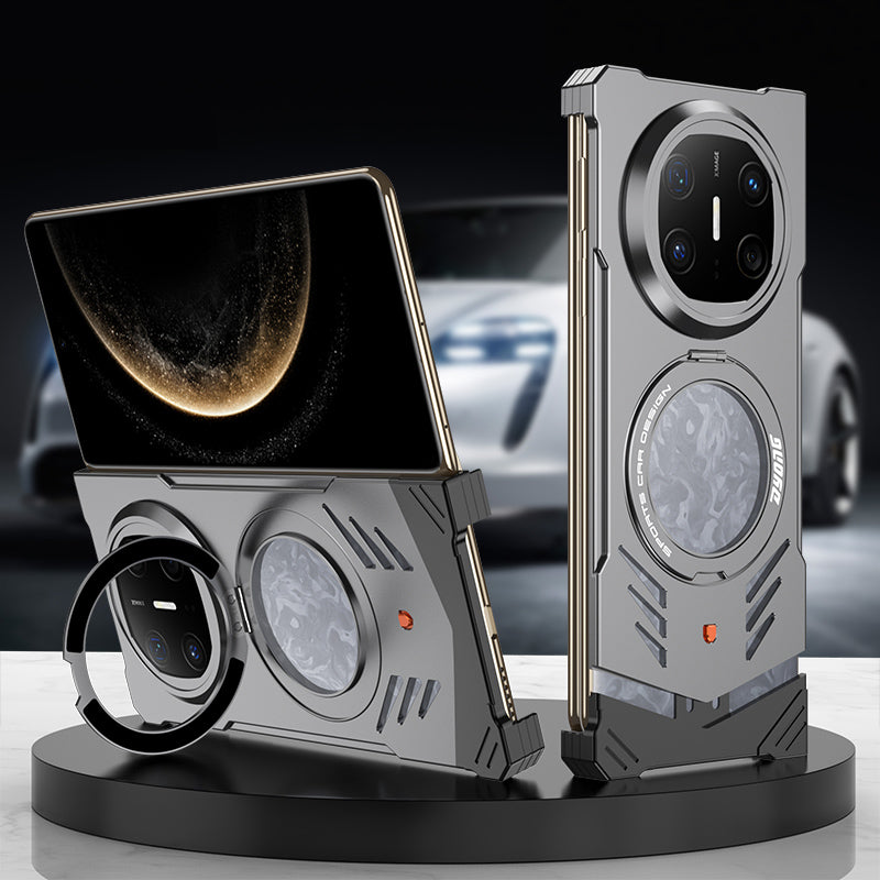 Armor King Supercar MagSafe Pivot Ring Stand Elastic Buckle Frameless Metal Case Cover