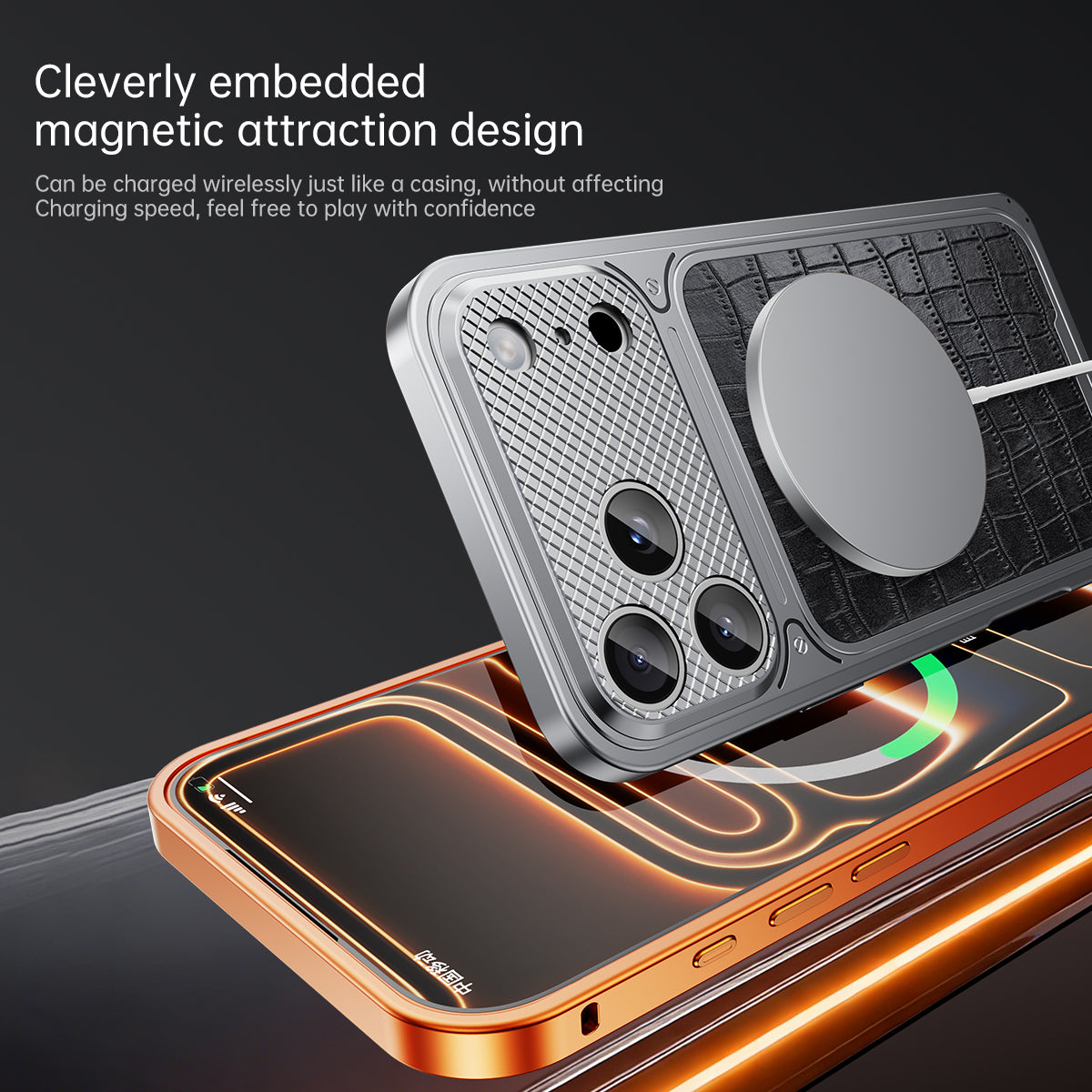 Armor King Luxury MagSafe Elastic Buckle Metal Frame Leather Back Case Cover