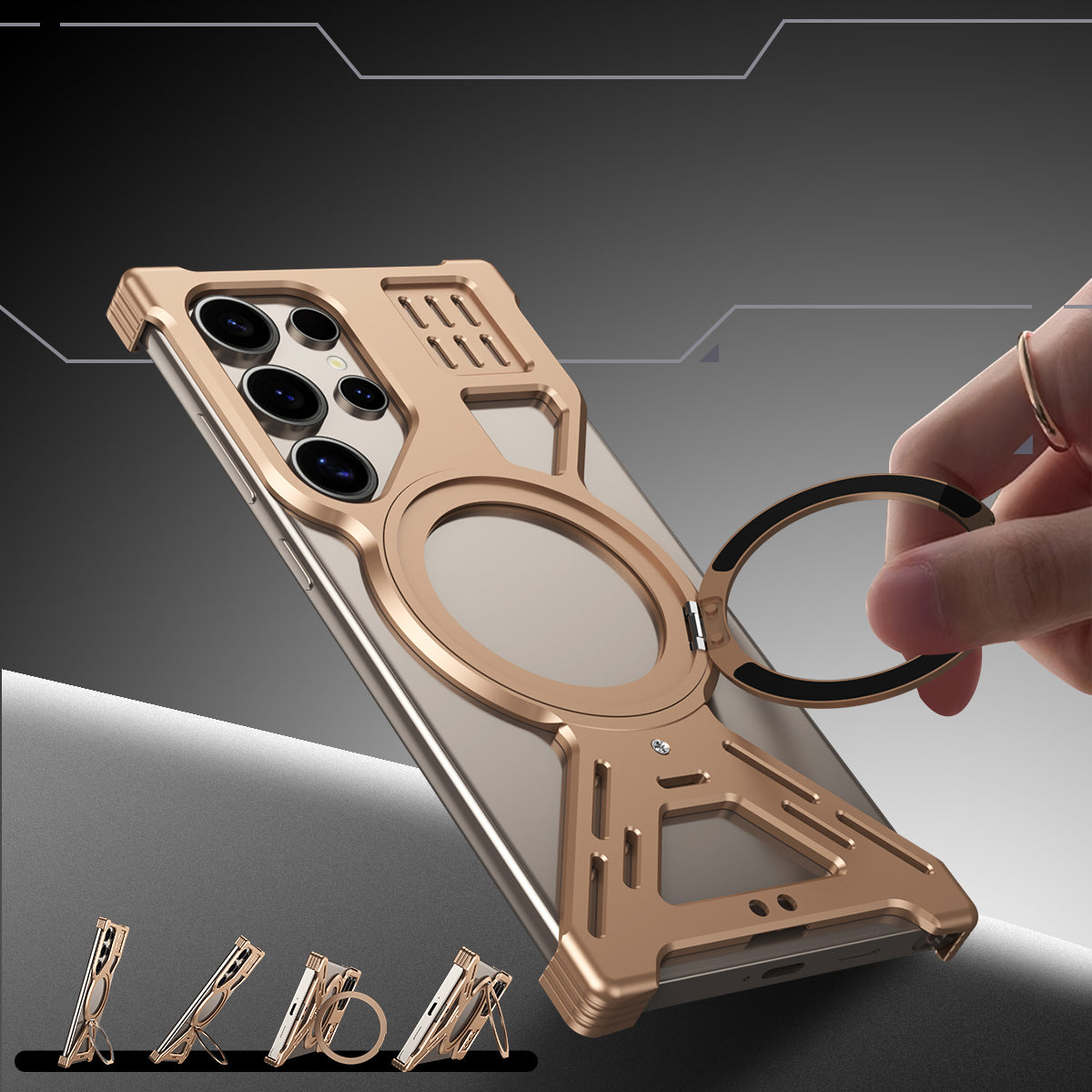 Armor King Warframe MagSafe Pivot Ring Stand Air Cushion Metal Case Cover