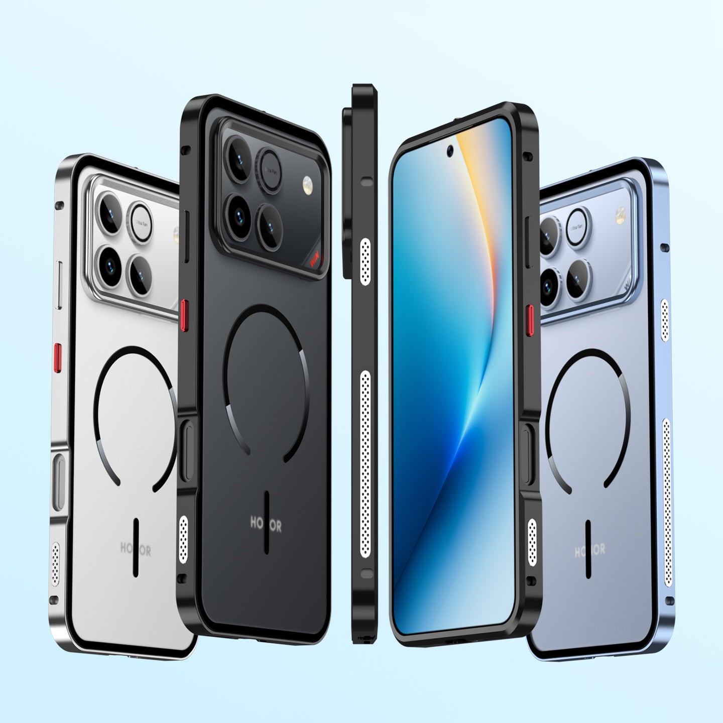 Armor King MagSafe Elastic Buckle Heat Dissipation Metal Bumper Frosted Acrylic Back Case Cover