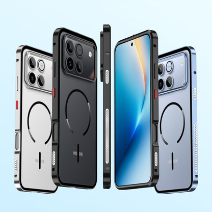 Armor King MagSafe Elastic Buckle Heat Dissipation Metal Bumper Frosted Acrylic Back Case Cover