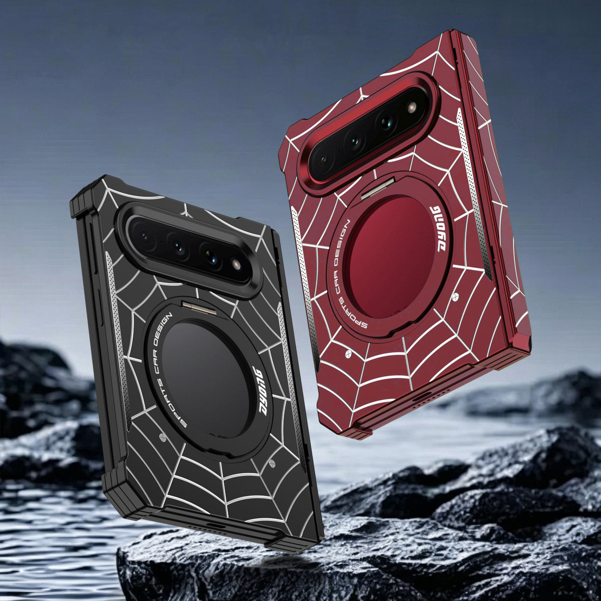 Armor King Spiderweb MagSafe Pivot Ring Stand Shockproof Frameless Metal Case Cover