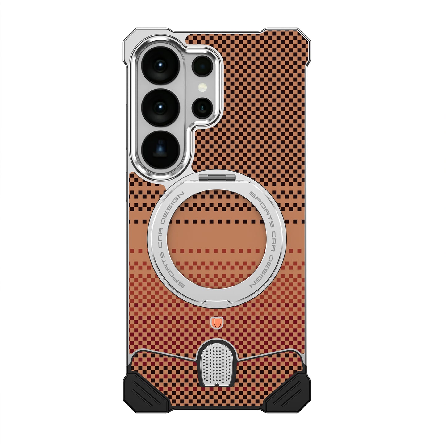 Armor King Hypercar MagSafe Pivot Ring Stand Elastic Buckle Metal+Kevlar Texture Back Case Cover