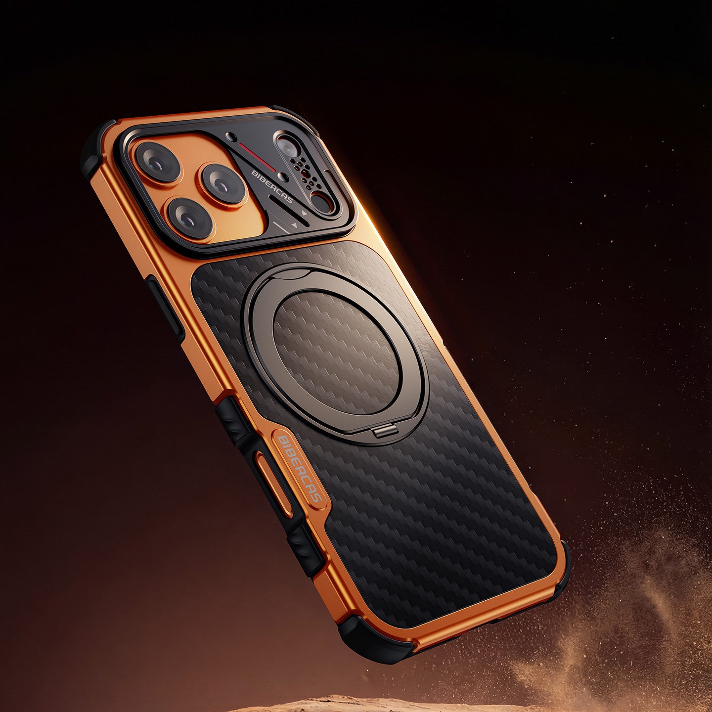 Armor King Urban Mecha MagSafe Shockproof TPU + Metal Frame + Carbon Fiber Backplate / Wooden Board Case Cover