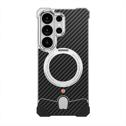 Armor King Hypercar MagSafe Pivot Ring Stand Elastic Buckle Metal+Carbon Fiber Texture Back Case Cover