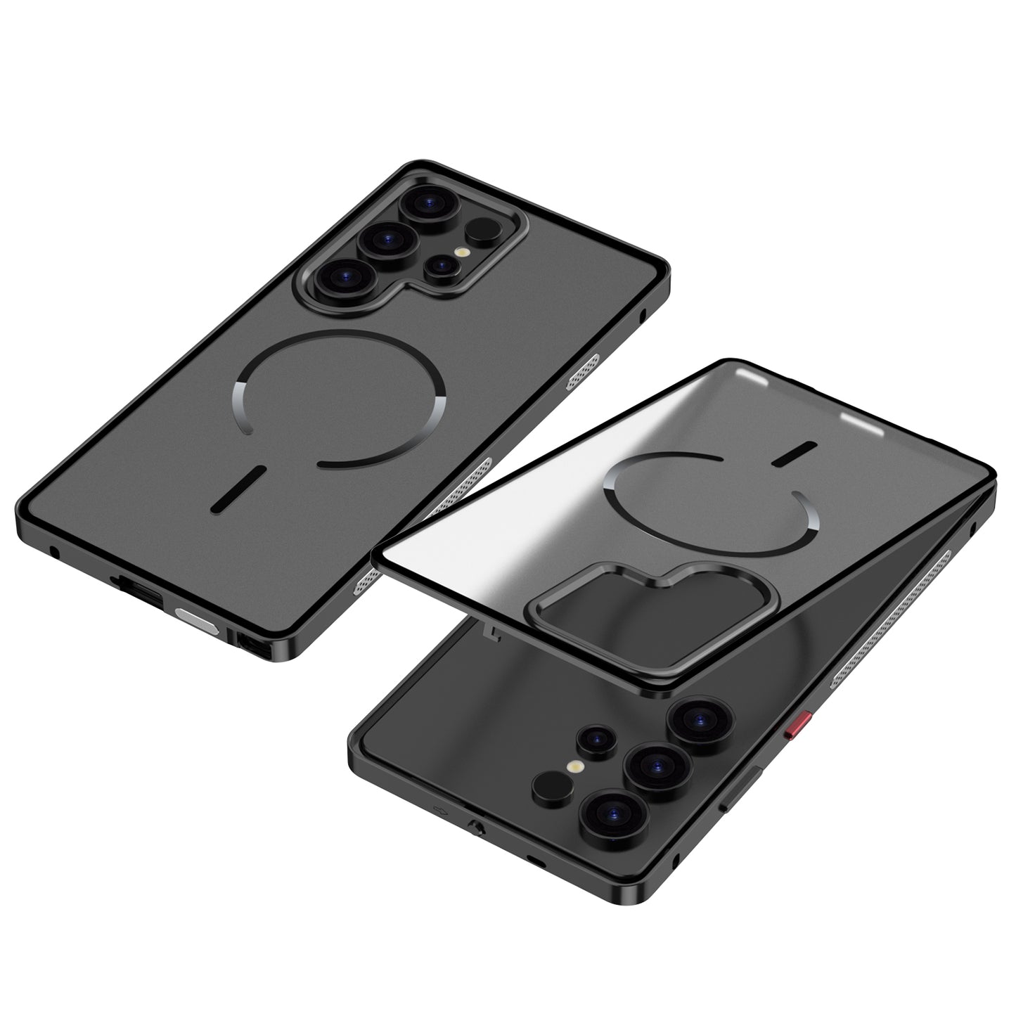 Armor King MagSafe Elastic Buckle Heat Dissipation Metal Bumper Frosted Acrylic Back Case Cover