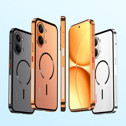 Armor King MagSafe Elastic Buckle Heat Dissipation Metal Bumper Frosted Acrylic Back Case Cover