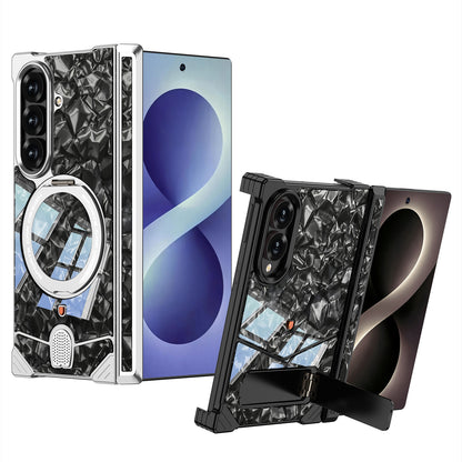 Armor King Hypercar MagSafe Pivot Ring Stand Elastic Buckle Metal+Marble Texture Back Case Cover