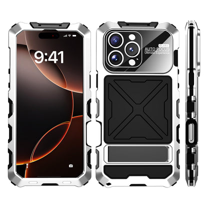 R-Just Kickstand Military-Grade Shockproof Heavy Duty Metal Snap Case Cover