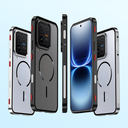 Armor King MagSafe Elastic Buckle Heat Dissipation Metal Bumper Frosted Acrylic Back Case Cover