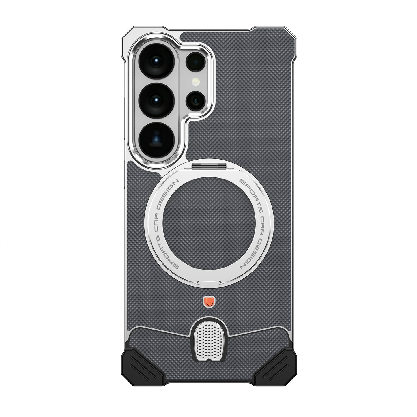 Armor King Hypercar MagSafe Pivot Ring Stand Elastic Buckle Metal+Leather Back Case Cover
