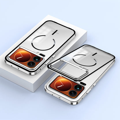 Armor King MagSafe Elastic Buckle Heat Dissipation Metal Bumper Frosted Acrylic Back Case Cover