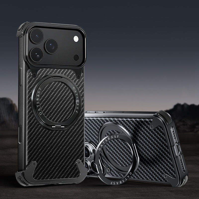 Oatsbasf MagSafe Pivot Ring Stand Air Cushion Carbon Fiber Texture Back Metal Case Cover