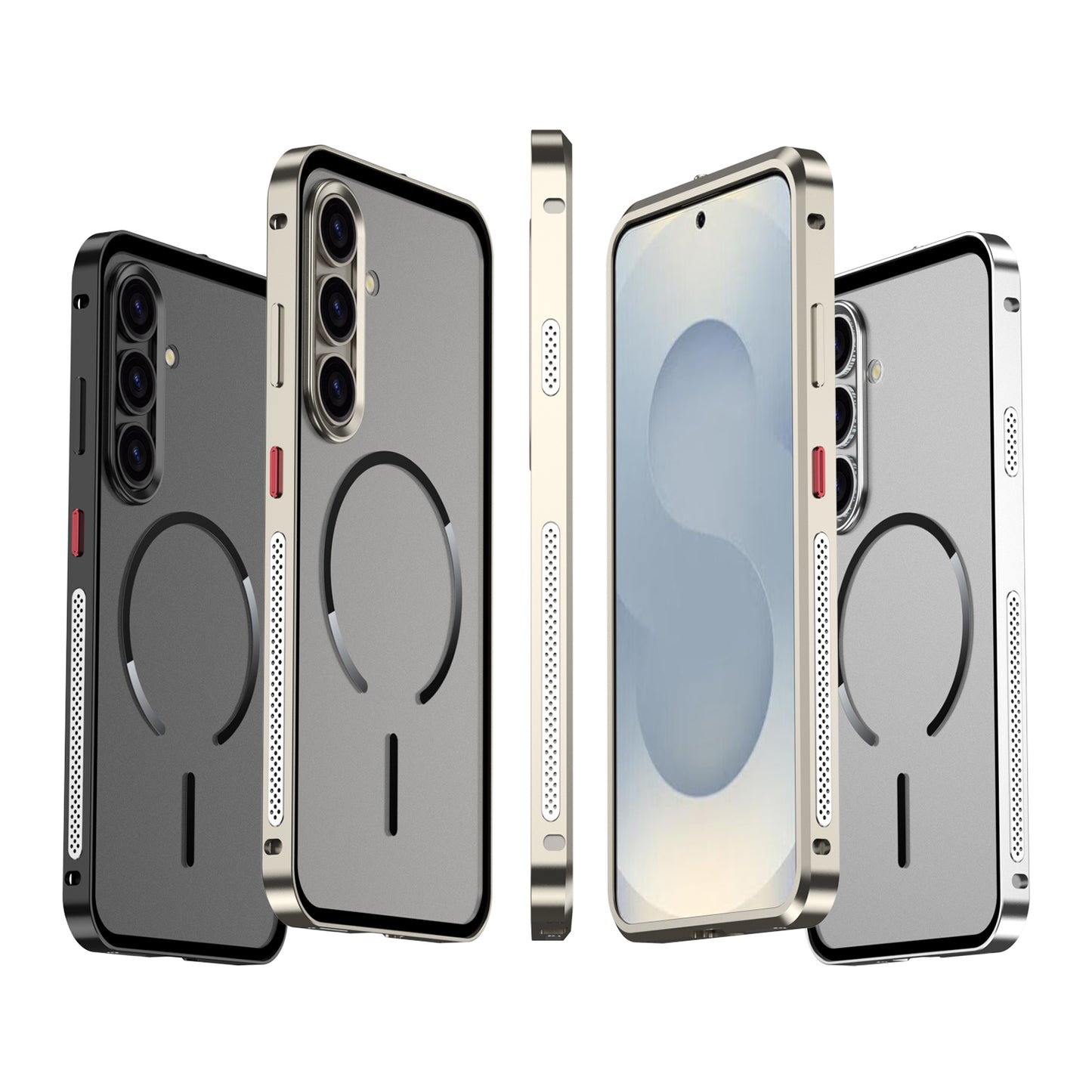 Armor King MagSafe Elastic Buckle Heat Dissipation Metal Bumper Frosted Acrylic Back Case Cover