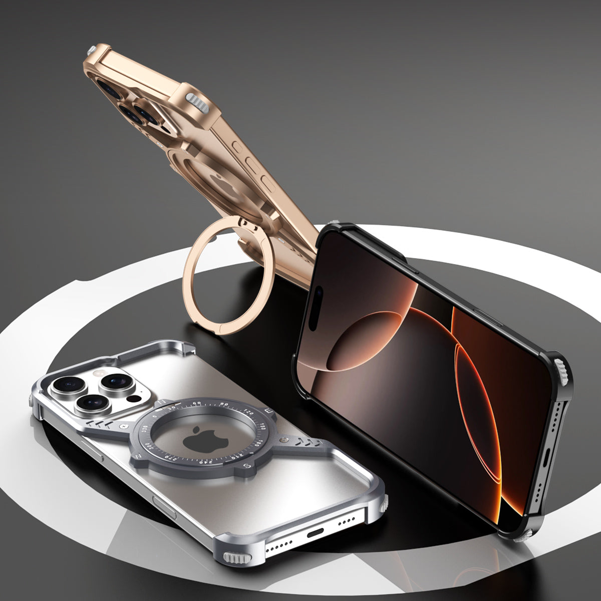 Armor King S Mechanical Gear MagSafe Pivot Ring Stand Air Cushion Sports Metal Case Cover