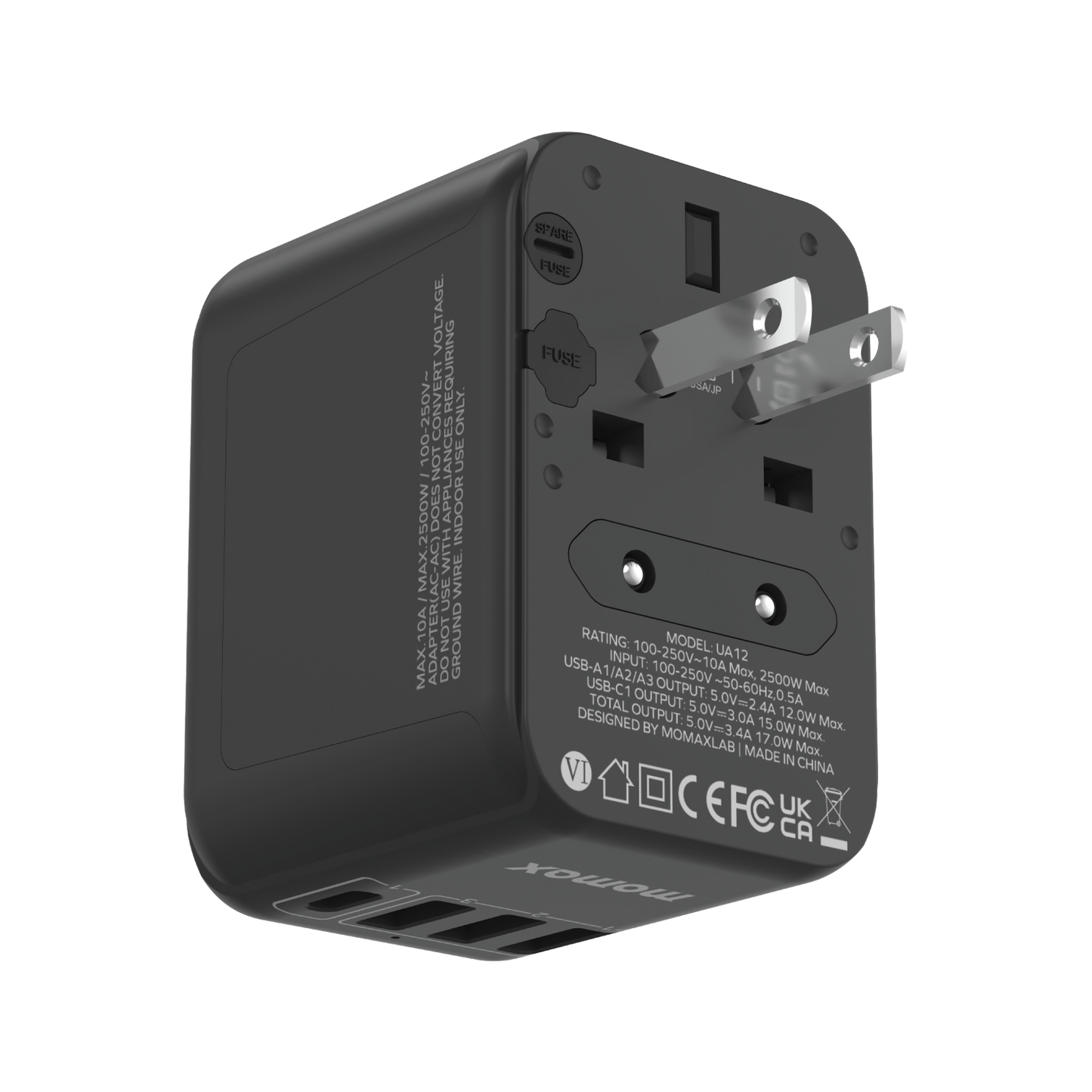 MOMAX 1-World 17W 4-Port + AC Charger Universal Travel Adapter