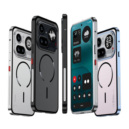 Armor King MagSafe Elastic Buckle Heat Dissipation Metal Bumper Frosted Acrylic Back Case Cover