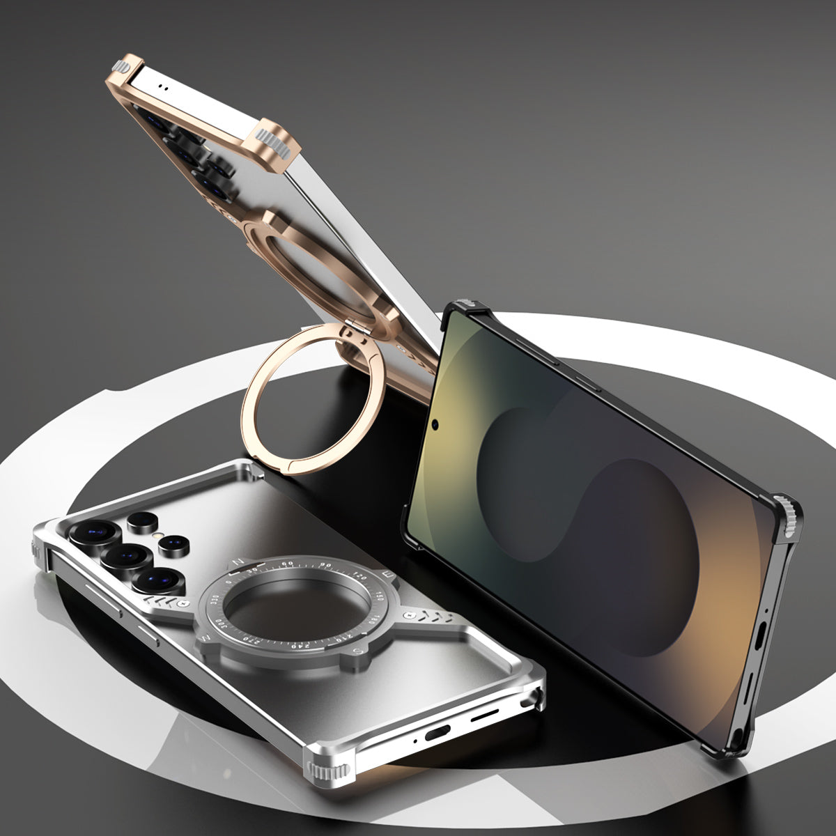 Armor King S Mechanical Gear MagSafe Pivot Ring Stand Air Cushion Sports Metal Case Cover