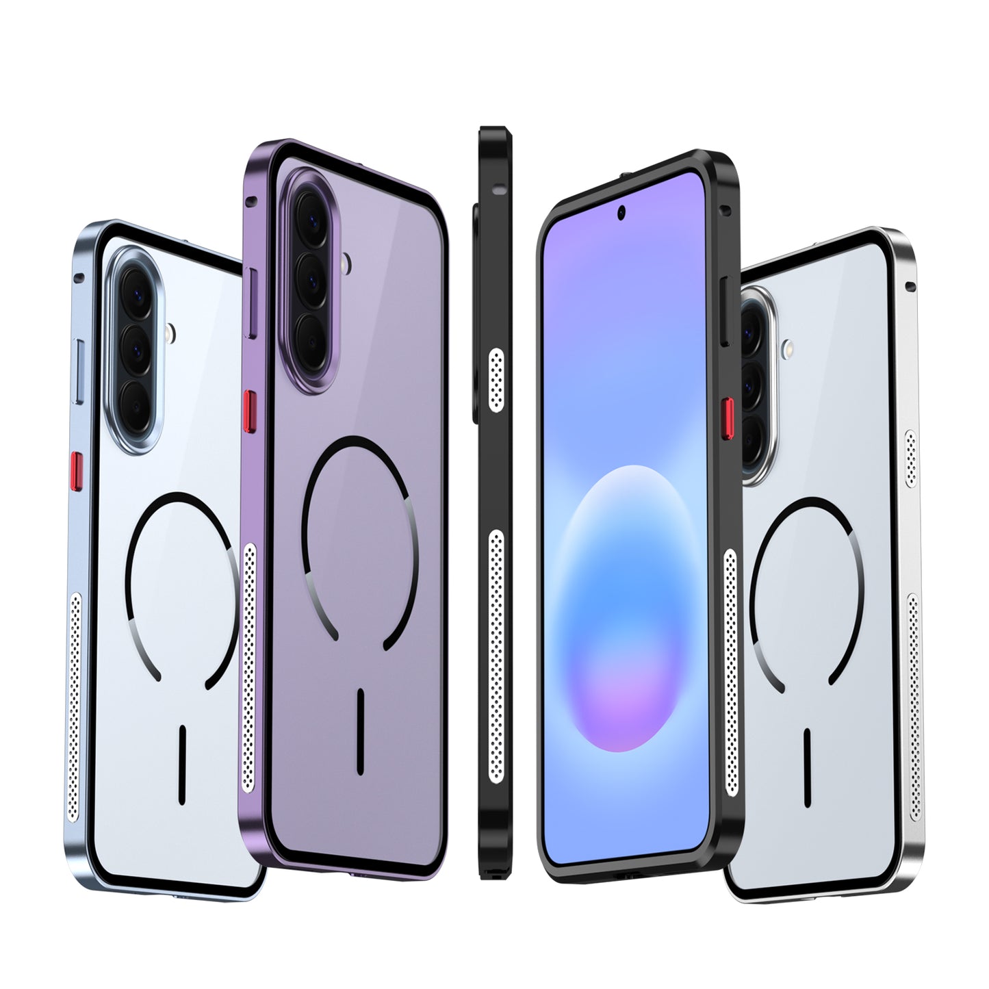 Armor King MagSafe Elastic Buckle Heat Dissipation Metal Bumper Frosted Acrylic Back Case Cover