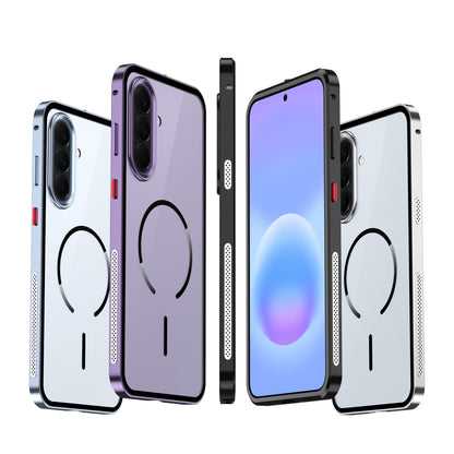 Armor King MagSafe Elastic Buckle Heat Dissipation Metal Bumper Frosted Acrylic Back Case Cover