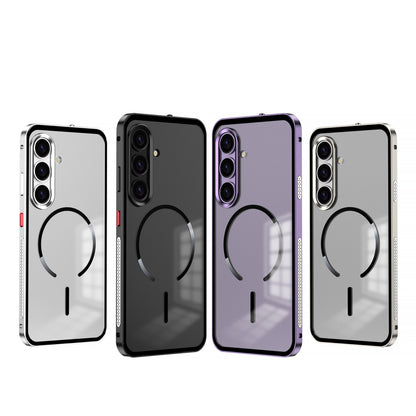 Armor King MagSafe Elastic Buckle Heat Dissipation Metal Bumper Frosted Acrylic Back Case Cover