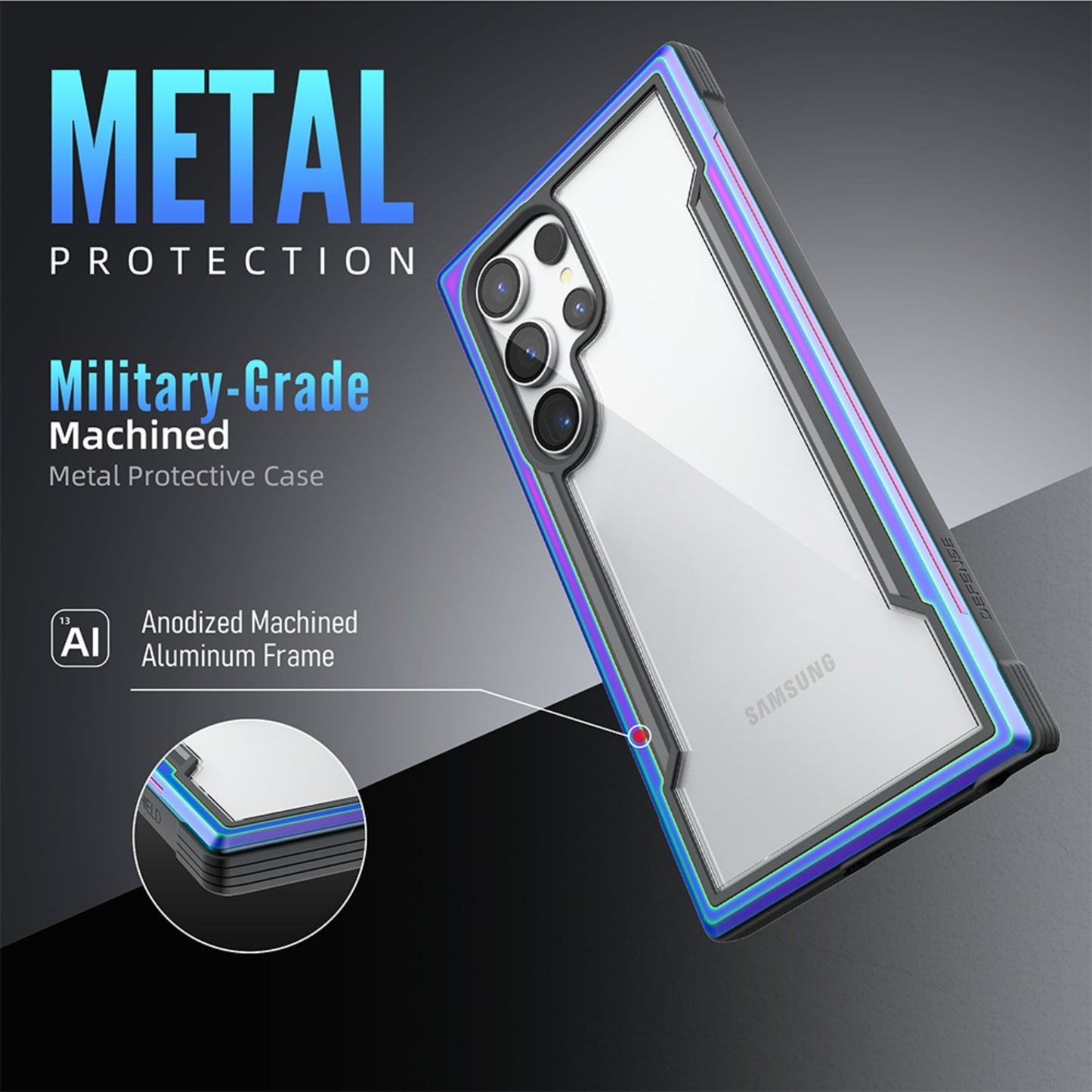 X-Doria Defense Shield Military Grade Anodized Aluminum TPU+PC Durable Case Cover for Samsung Smartphones