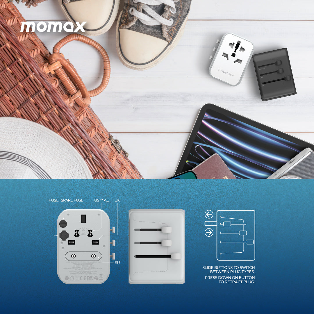 MOMAX 1-World PD 35W 5-Port + AC Charger Universal Travel Adapter