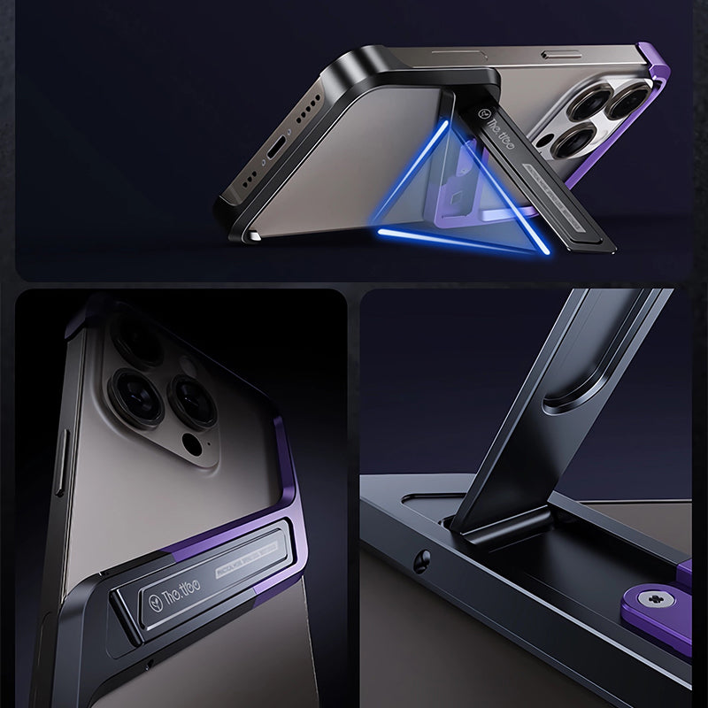 Armor King Geometric Fulcrum Kickstand Frameless Metal Case Cover