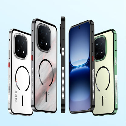 Armor King MagSafe Elastic Buckle Heat Dissipation Metal Bumper Frosted Acrylic Back Case Cover