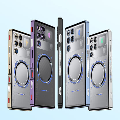 Armor King MagSafe Elastic Buckle Heat Dissipation Metal Bumper Frosted Acrylic Back Case Cover