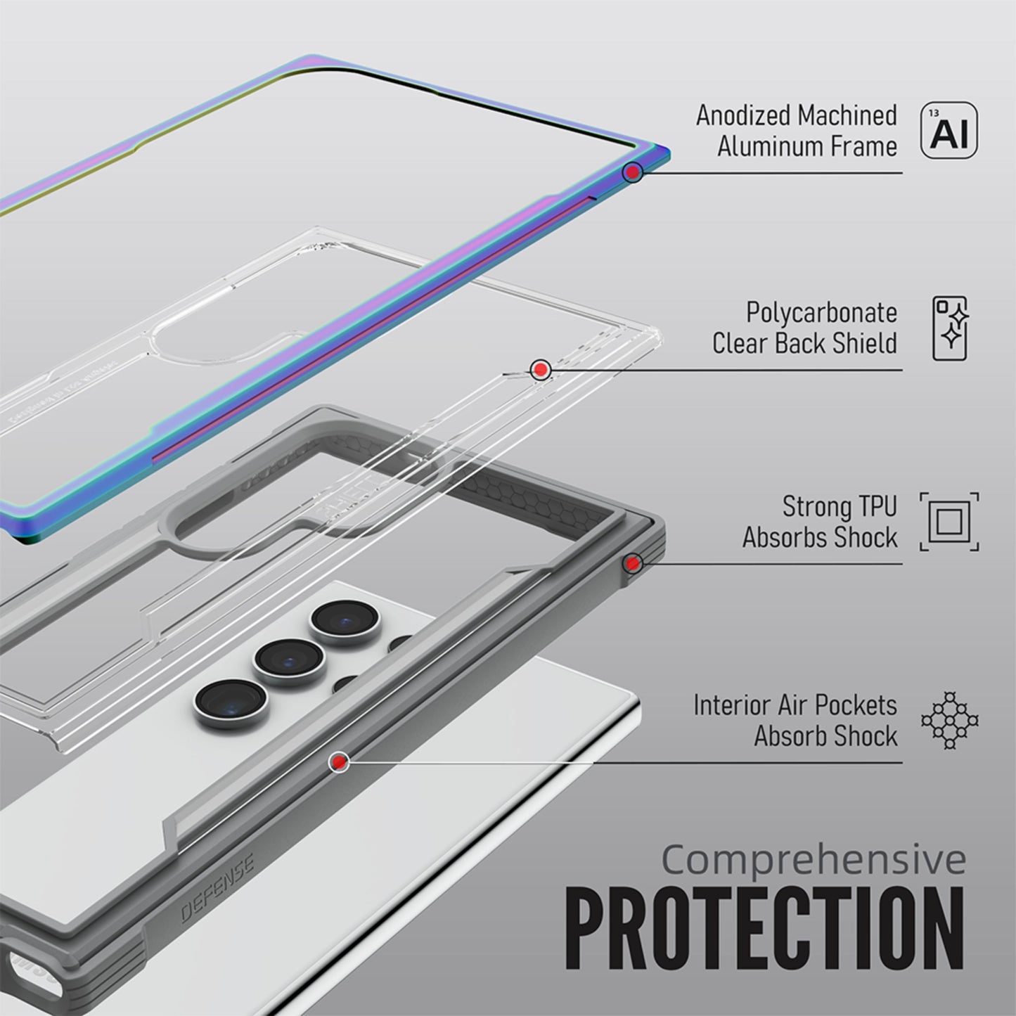 X-Doria Defense Shield Military Grade Anodized Aluminum TPU+PC Durable Case Cover for Samsung Smartphones