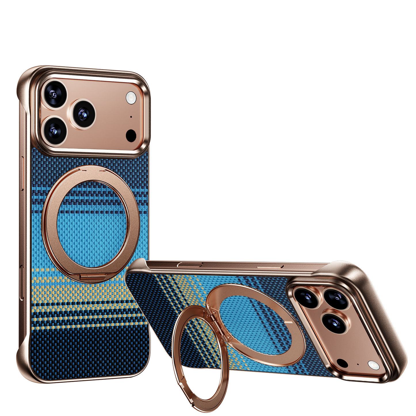 Armor King Bezel-less Aramid Fiber MagSafe Pivot Ring Stand PC Back Case Cover