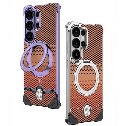 Armor King Hypercar MagSafe Pivot Ring Stand Elastic Buckle Metal+Kevlar Texture Back Case Cover