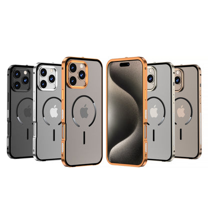 Armor King MagSafe Elastic Buckle Heat Dissipation Metal Bumper Frosted Acrylic Back Case Cover