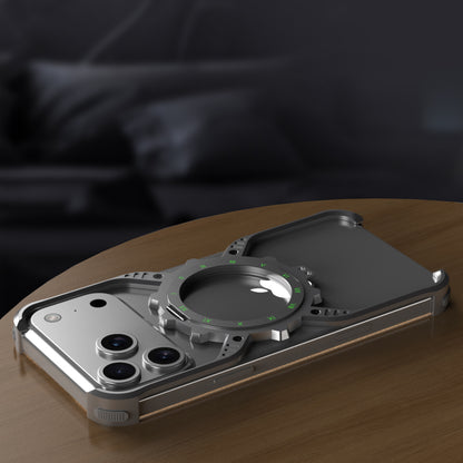 Armor King X Mechanical Gear MagSafe Pivot Ring Stand Air Cushion Luminous Metal Case Cover