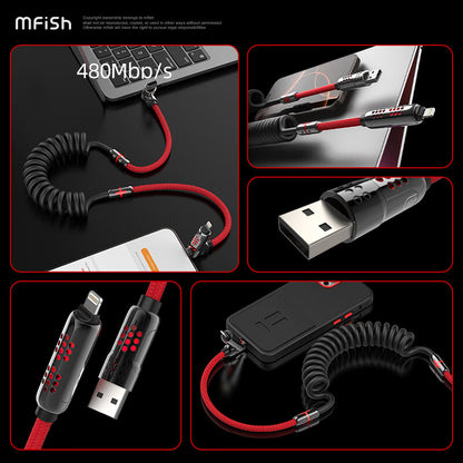 Mfish Armored Dragon VIII 240W USB-A+Type-C to Lightning+Type-C 4-in-1 Elastic Data Cable Charging Line