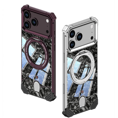 Armor King Hypercar MagSafe Pivot Ring Stand Elastic Buckle Metal+Marble Texture Back Case Cover