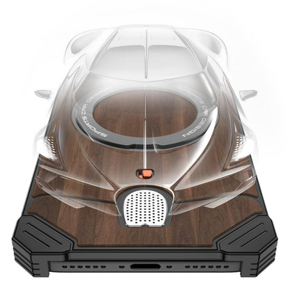 Armor King Hypercar MagSafe Pivot Ring Stand Elastic Buckle Metal+Walnut Texture Back Case Cover