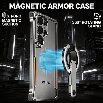 Luphie Mecha Armor Metal Case Cover with Magnetic Ring Holder MagSafe Bracket