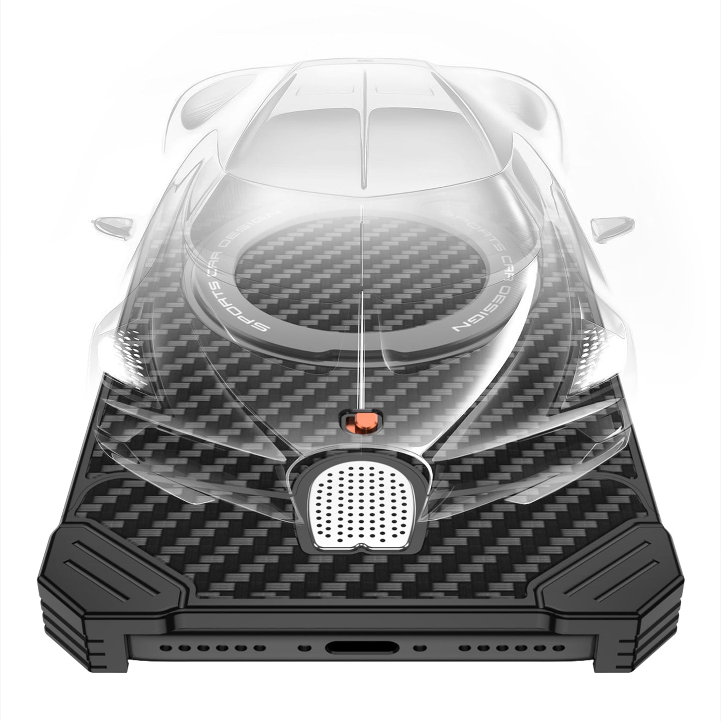 Armor King Hypercar MagSafe Pivot Ring Stand Elastic Buckle Metal+Carbon Fiber Texture Back Case Cover