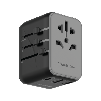 MOMAX 1-World 20W 3-Port + AC Charger Universal Travel Adapter