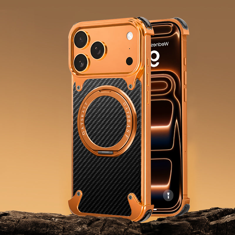 Oatsbasf MagSafe Pivot Ring Stand Air Cushion Carbon Fiber Texture Back Metal Case Cover